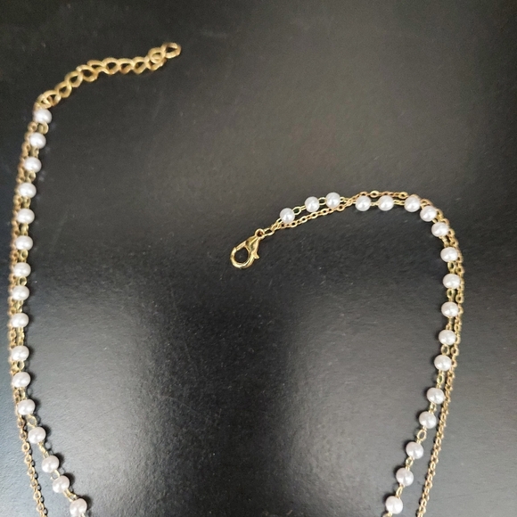 Elegant Gold and Pearl Layered Necklace Wedding Prom Fashion - Picture 4 of 4